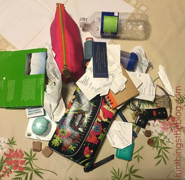 Here are the contents of my purse dumped on the table. 